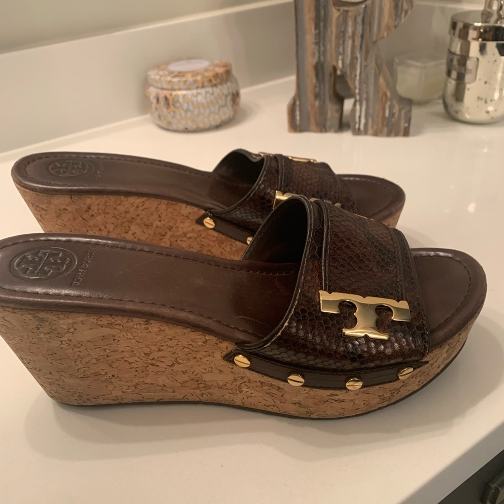 Brown Tory Burch cork wedge 8.5!!